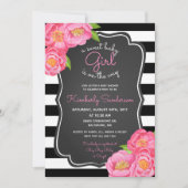 Polkadot Girl Pink Floral Baby shower Invitation Kaart (Voorkant)
