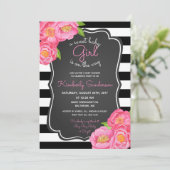 Polkadot Girl Pink Floral Baby shower Invitation Kaart (Staand voorkant)
