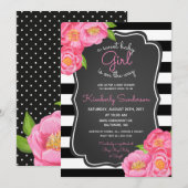 Polkadot Girl Pink Floral Baby shower Invitation Kaart (Voorkant / Achterkant)
