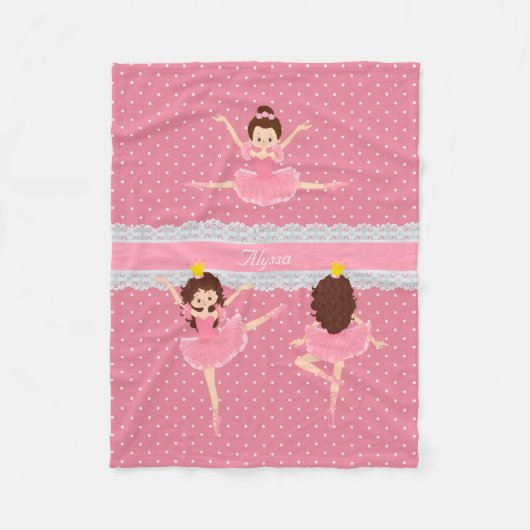 Polkadot Kant Roze Ballerina Patroon Kinderen Fleece Deken (Voorkant)