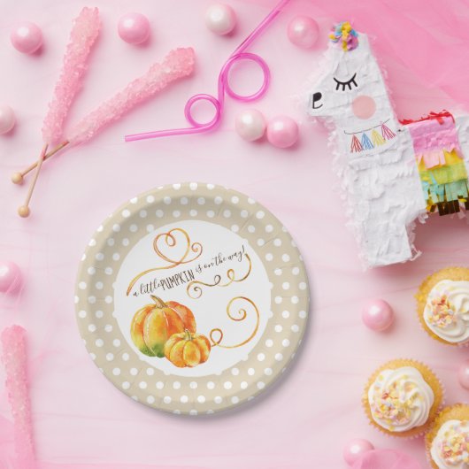 Polkadot Kleine Pompoen Herfst Baby shower Voedsel Papieren Bordje (Feest)