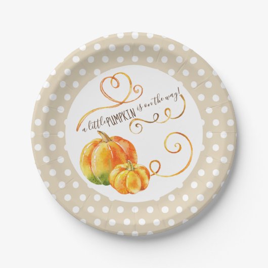 Polkadot Kleine Pompoen Herfst Baby shower Voedsel Papieren Bordje (Voorkant)