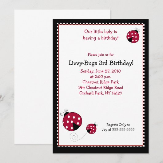 Polkadot Ladybug 5x7 uitnodiging van de Dag (Voorkant / Achterkant)