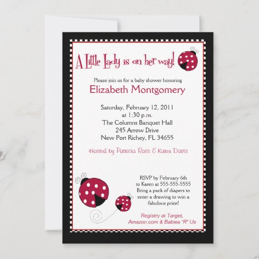 Polkadot Ladybug Baby shower 5x7 Kaart (Voorkant)