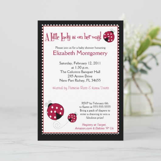 Polkadot Ladybug Baby shower 5x7 Kaart (Staand voorkant)