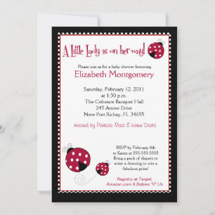 Polkadot Ladybug Baby shower 5x7 Kaart