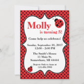 Polkadot Ladybug Birthday Party Invitation Kaart (Voorkant)