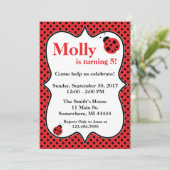 Polkadot Ladybug Birthday Party Invitation Kaart (Staand voorkant)