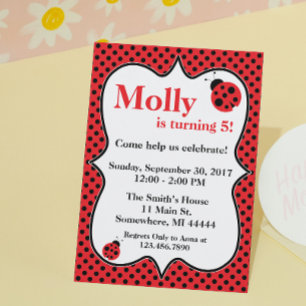 Polkadot Ladybug Birthday Party Invitation Kaart