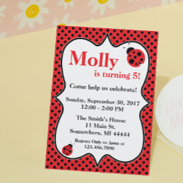 Polkadot Ladybug Birthday Party Invitation Kaart