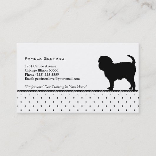 Polkadot Monogram Dog Silhouette Dierverwant Visitekaartje (Voorkant)