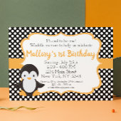 Polkadot Penguin Birthday Uitnodiging