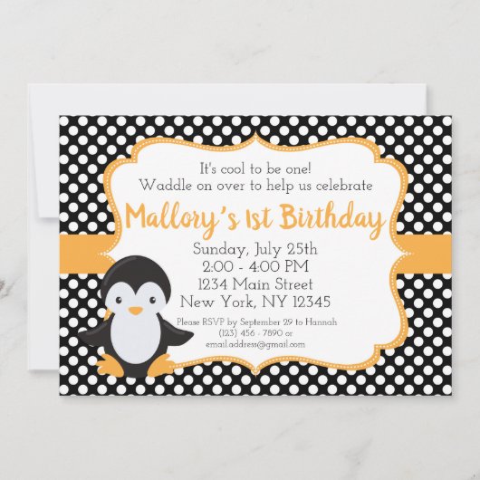 Polkadot Penguin Birthday Uitnodiging (Voorkant)