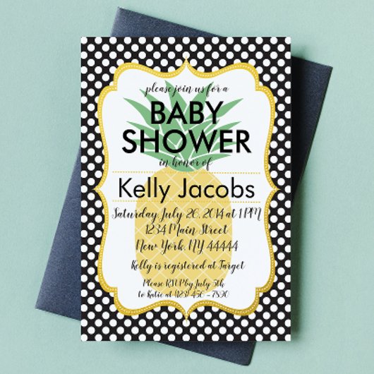 Polkadot Pineapple Baby shower Invitation Kaart