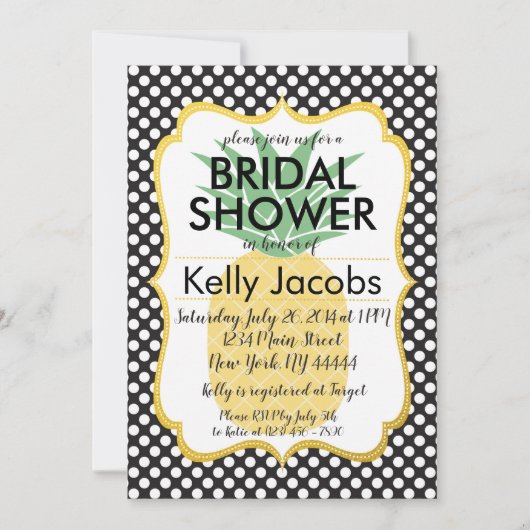 Polkadot Pineapple Bridal Shower Invitation Kaart (Voorkant)