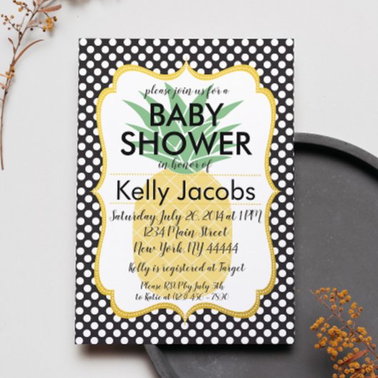 Polkadot Pineapple Bridal Shower Invitation Kaart
