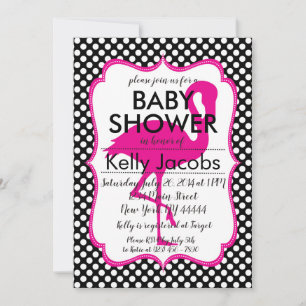 Polkadot Pink Flamingo Baby shower Invitation Kaart