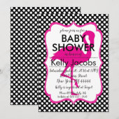 Polkadot Pink Flamingo Baby shower Invitation Kaart (Voorkant / Achterkant)