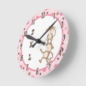 Polkadot Pink Funky Monkey Dansend Oerwoud Clock Ronde Klok (Hoek)