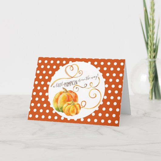 Polkadot Pompoen Herfst Oranje Baby Aankondiging (Voorkant)