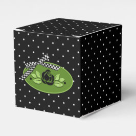 Polkadot Rozen Black-Square Party Favor Box Bedankdoosjes