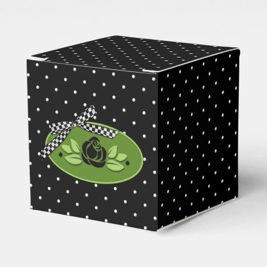 Polkadot Rozen Black-Square Party Favor Box Bedankdoosjes (Voorkant Zijde)