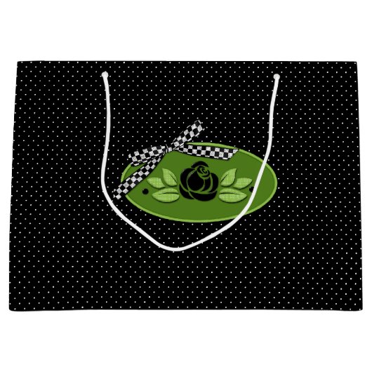 Polkadot Rozen zwarte-grote cadeautas (Voorkant)