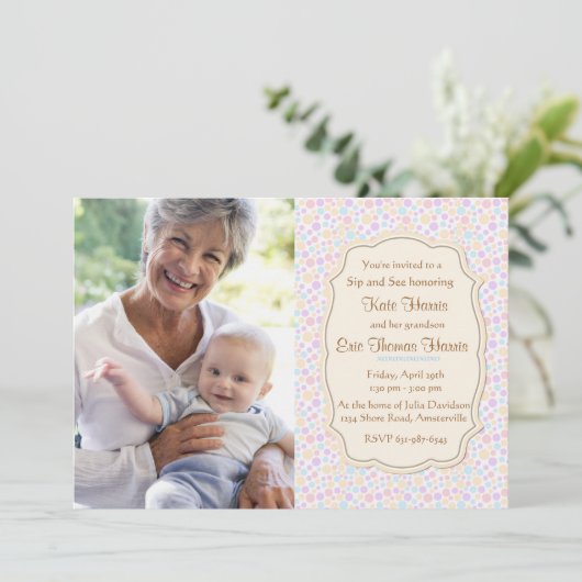 Polkadot Sip en zie Fotouitnodiging Kaart (Staand voorkant)