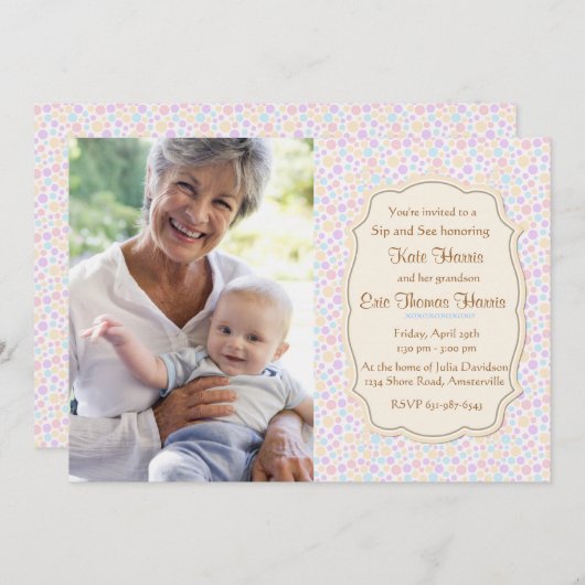 Polkadot Sip en zie Fotouitnodiging Kaart (Voorkant / Achterkant)