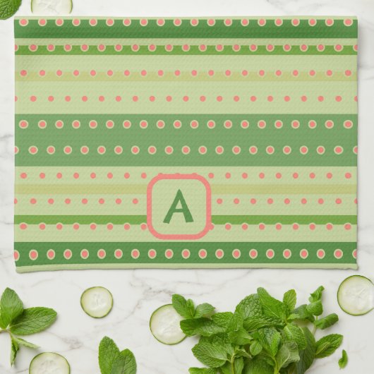 Polkadot Stripe Custom Initiaal Stijlvol Theedoek (Gevouwen)
