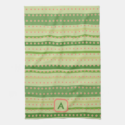 Polkadot Stripe Custom Initiaal Stijlvol Theedoek (Verticaal)