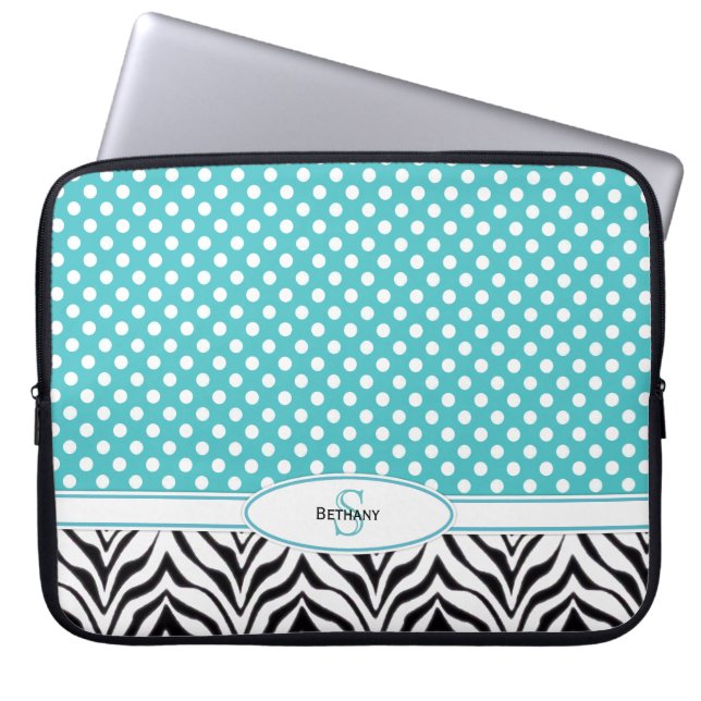 Polkadot & Zebra: Monogram laptophoes Laptop Sleeve (Voorkant)