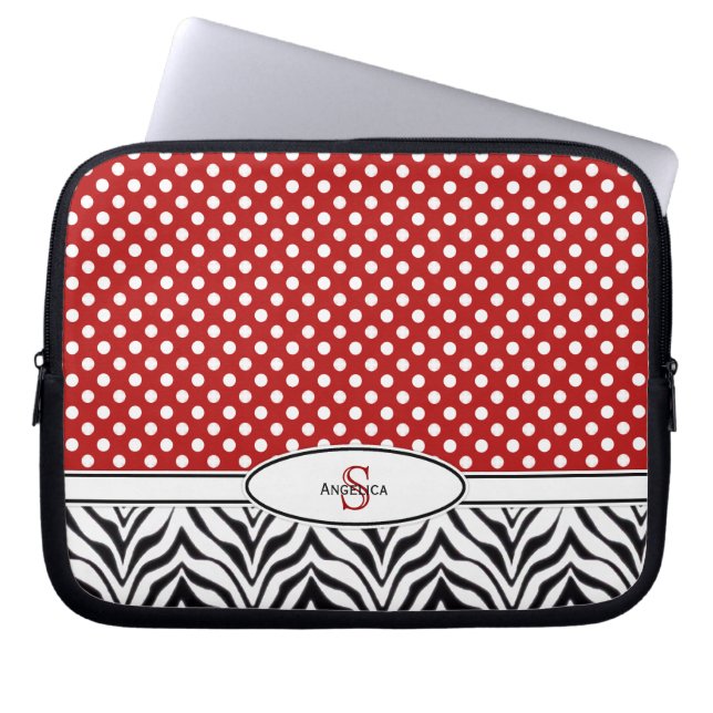 Polkadot & Zebra: Monogram laptophoes Laptop Sleeve (Voorkant)