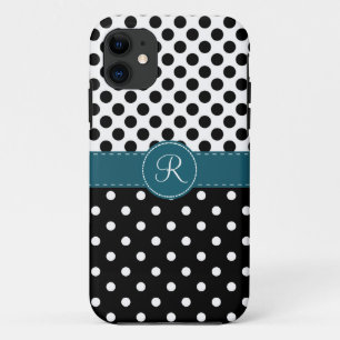Polkadots en Blauwgroen monogram met titer iPhone 11 Hoesje
