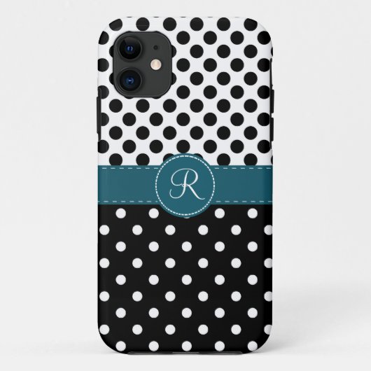 Polkadots en Blauwgroen monogram met titer Case-Mate iPhone Case (Achterkant)