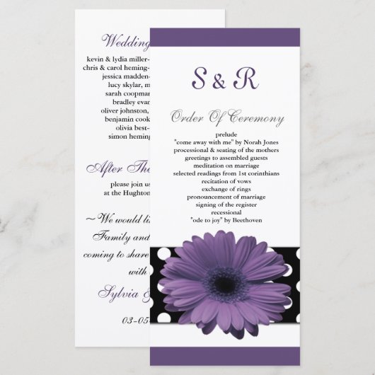 polkadots paarse daisy Wedding programma Programmakaart (Voorkant / Achterkant)