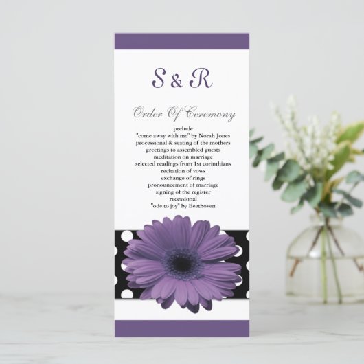 polkadots paarse daisy Wedding programma Programmakaart (Staand voorkant)