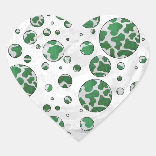 Polks Dot Koe Green en White Print Hart Sticker (Voorkant)