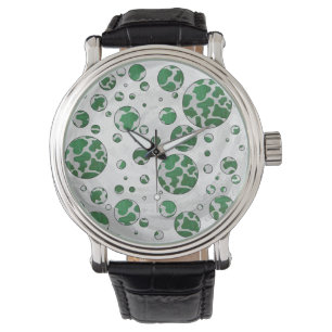 Polks Dot Koe Green en White Print Horloge