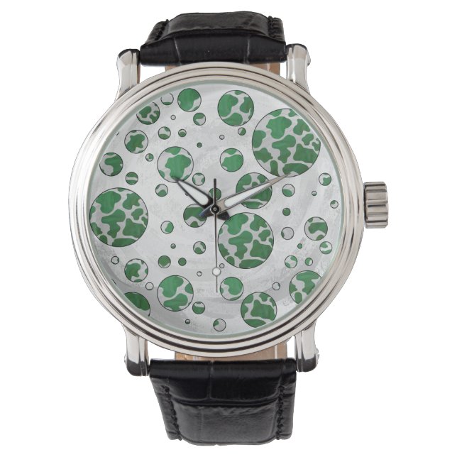 Polks Dot Koe Green en White Print Horloge (Voorkant)