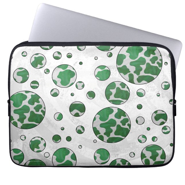Polks Dot Koe Green en White Print Laptop Sleeve (Voorkant)
