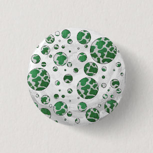 Polks Dot Koe Green en White Print Ronde Button 3,2 Cm