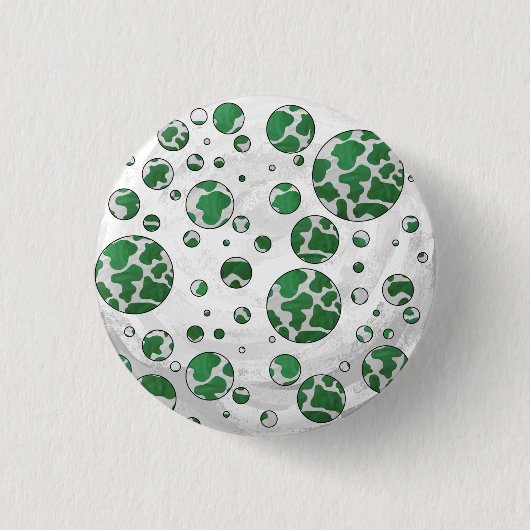Polks Dot Koe Green en White Print Ronde Button 3,2 Cm (Voorkant)