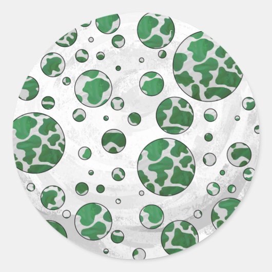 Polks Dot Koe Green en White Print Ronde Sticker (Voorkant)