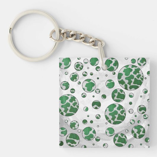 Polks Dot Koe Green en White Print Sleutelhanger (Voorkant)