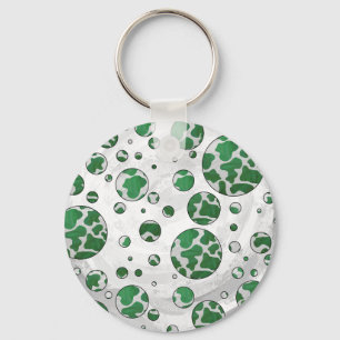 Polks Dot Koe Green en White Print Sleutelhanger
