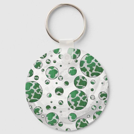 Polks Dot Koe Green en White Print Sleutelhanger (Voorkant)