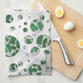 Polks Dot Koe Green en White Print Theedoek (Quarter Fold)