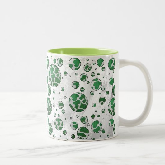 Polks Dot Koe Green en White Print Tweekleurige Koffiemok (Rechts)