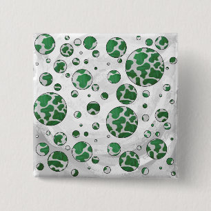 Polks Dot Koe Green en White Print Vierkante Button 5,1 Cm